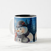Winter Snowman & Red Kardinal Bird - Farbe der Mee Zweifarbige Tasse (Vorderseite Links)
