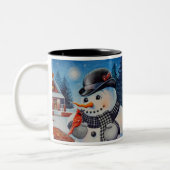 Winter Snowman & Red Kardinal Bird - Farbe der Mee Zweifarbige Tasse (Links)
