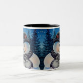 Winter Snowman & Red Kardinal Bird - Farbe der Mee Zweifarbige Tasse (Mittel)