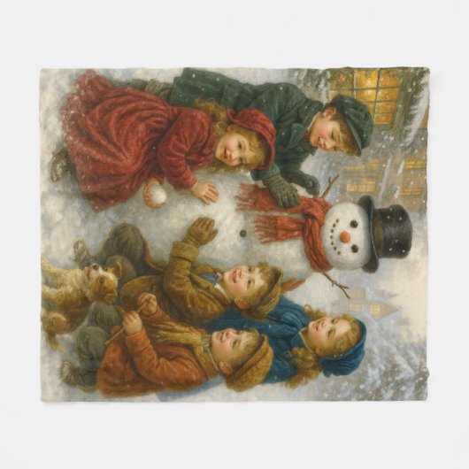 Winter Snowman Scene Fleece Blanket – Cozy Medium (Vorderseite (Horizontal))