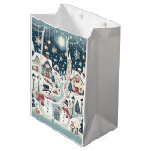 Winter Snowman Scene Mittlere Geschenktüte (Vorderseite Schrägansicht)
