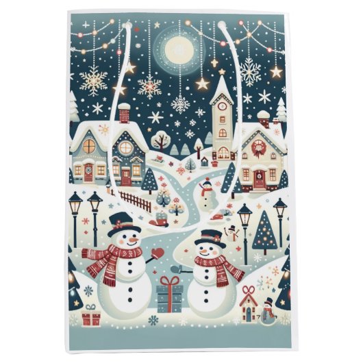 Winter Snowman Scene Mittlere Geschenktüte (Vorderseite)