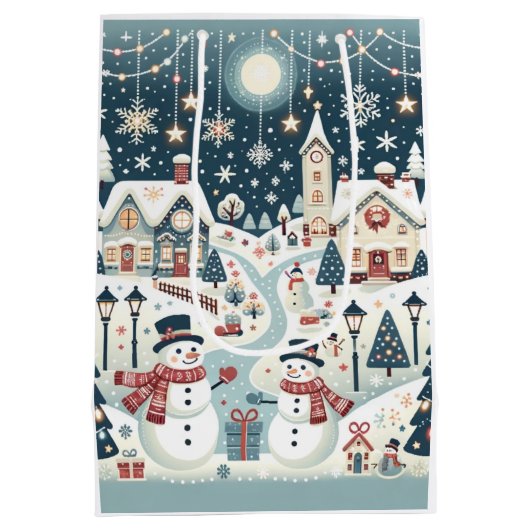 Winter Snowman Scene Mittlere Geschenktüte (Rückseite)