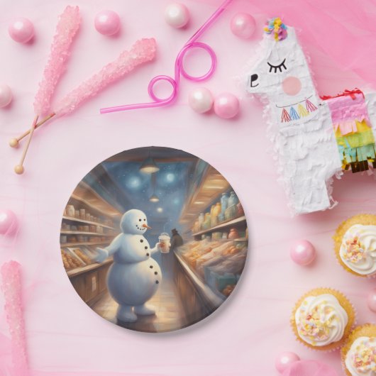 Winter Snowman shopping with coffee birthday party Pappteller (Party)