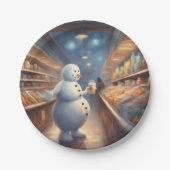 Winter Snowman shopping with coffee birthday party Pappteller (Vorderseite)