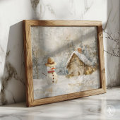 Winter Snowman Szene Malerei Rustikale Weihnachten Poster