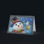 Winter Snowman und Chickadee Bird Wassercolor Art Karte<br><div class="desc">Die "Fast Friends" Watercolor Art Grußkarte des Künstlers Jean Weiner "Fast Friends" beinhaltet einen schwarz gezapften Chickadevogel, der auf einer Maiscob-Pipe des Schneemanns steht. Der Vogel und der Schneemann scheinen einen freundlichen Gruß miteinander auszutauschen. Der Schneemann trägt einen schwarzen Top Hut und einen warmen rot-grünen Schal. Der Schnee fällt sanft....</div>