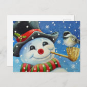 Winter Snowman und Chickadee Bird Wassercolor Art Postkarte (Vorne/Hinten)