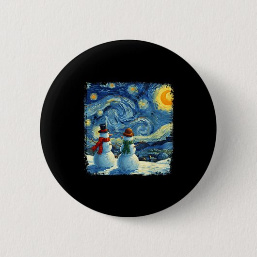 Winter Snowman Van Gogh Starry Night Christmas Button (Vorderseite)