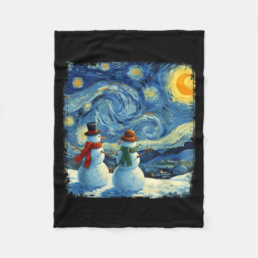 Winter Snowman Van Gogh Starry Night Christmas  Fleecedecke (Vorderseite)
