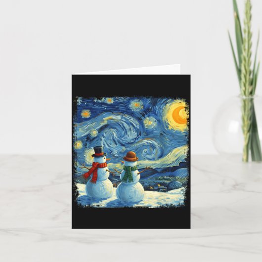 Winter Snowman Van Gogh Starry Night Christmas Karte (Vorderseite)