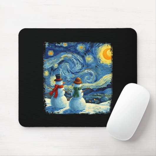 Winter Snowman Van Gogh Starry Night Christmas Mousepad (Mit Mouse)