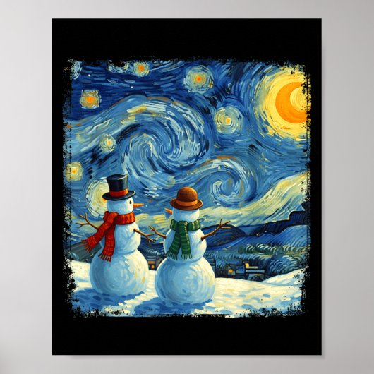 Winter Snowman Van Gogh Starry Night Christmas Poster (Vorne)