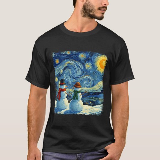 Winter Snowman Van Gogh Starry Night Christmas  T-Shirt (Vorderseite)