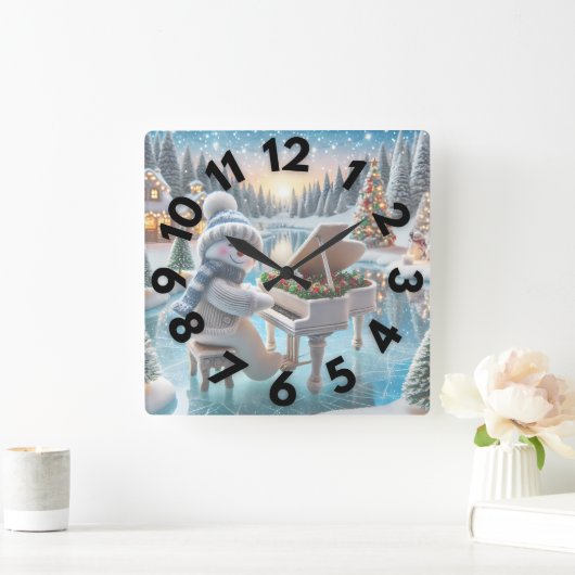 Winter Snowman Wall Clock 10 " Quadratische Wanduhr (Zuhause)