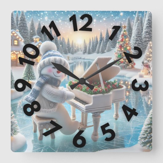 Winter Snowman Wall Clock 10 " Quadratische Wanduhr (Vorderseite)