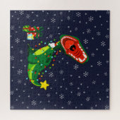 Winter Snowman Weihnachtsbaum T-Rex Dinosaur Puzzle (Horizontal)