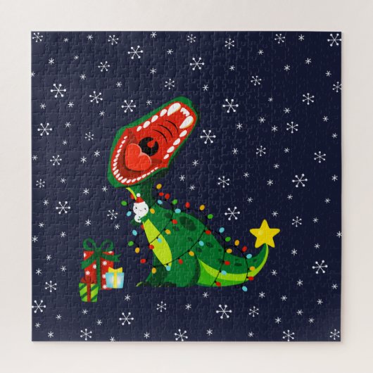 Winter Snowman Weihnachtsbaum T-Rex Dinosaur Puzzle (Vertikal)