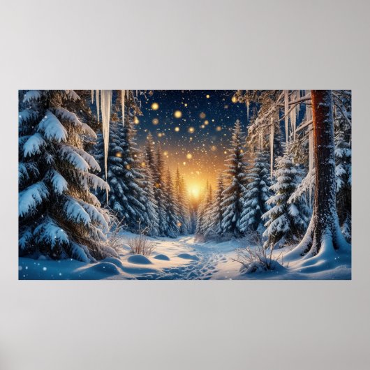 Winter Snowy Forest ❄️ Golden Light ✨ Festive Cozy Poster (Vorne)
