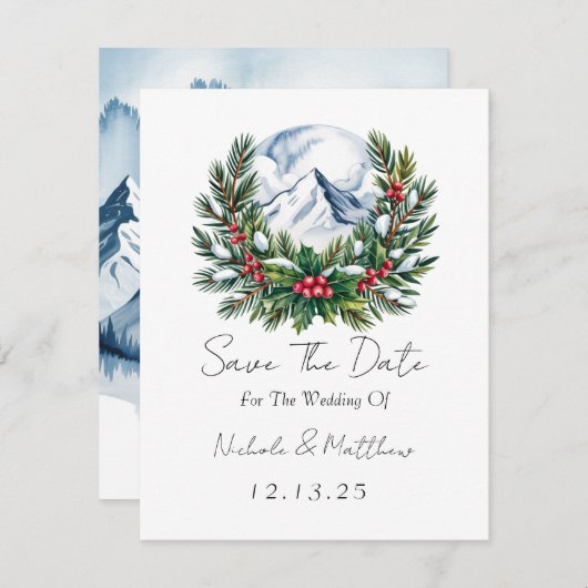 Winter Snowy Kiefernkiefer Save the Date Karte (Vorne/Hinten)