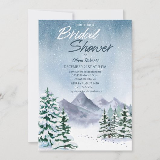 Winter Snowy Mountain Forest Brautparty Einladung (Vorderseite)