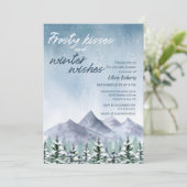 Winter Snowy Mountain Forest Brautparty Einladung (Stehend Vorderseite)