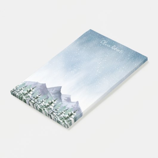 Winter Snowy Mountain Forest Personalisiert Post-it Klebezettel (angewinkelt)