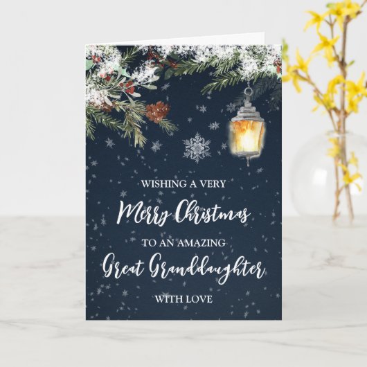 Winter Snowy Night Great Grandtochter Weihnachten Karte (Gelbe Blume)