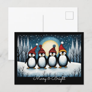 Winter Snowy Night Santa Penguin Weihnachten