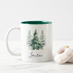 Winter Snowy Pine Tree Weihnachten Zweifarbige Tasse