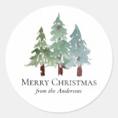 Winter Snowy Pine Weihnachten Runder Aufkleber (Vorderseite)