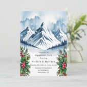 Winter Snowy Pine Wreath Engagement Party Einladung (Stehend Vorderseite)