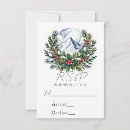Winter Snowy Pine Wreath Wedding RSVP Karte