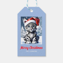Winter Snowy Santa Niedlich Snow Leopard Cub Weihn