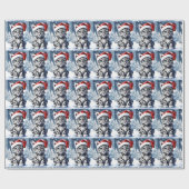 Winter Snowy Santa Niedlich Snow Leopard Cub Weihn Geschenkpapier (Flach)