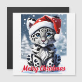 Winter Snowy Santa Niedlich Snow Leopard Cub Weihn Magnetkarte (Vorne/Hinten)