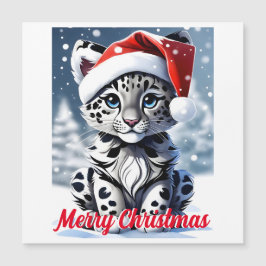 Winter Snowy Santa Niedlich Snow Leopard Cub Weihn Magnetkarte