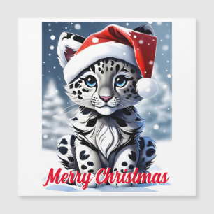 Winter Snowy Santa Niedlich Snow Leopard Cub Weihn Magnetkarte