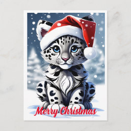 Winter Snowy Santa Niedlich Snow Leopard Cub Weihn Postkarte