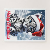 Winter Snowy Santa Niedlich Snow Leopard Cub Weihn Puzzle (Horizontal)
