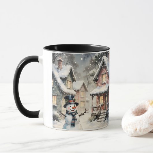 Winter Snowy Scene Mug Tasse (Mit Donut)