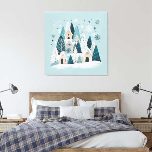 Winter Snowy Village Leinwanddruck (Insitu (Schlafzimmer))