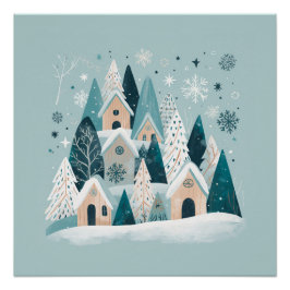 Winter Snowy Village Poster