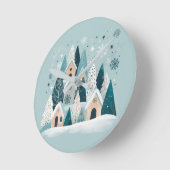 Winter Snowy Village Runde Wanduhr (Winkel)
