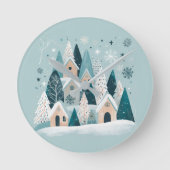 Winter Snowy Village Runde Wanduhr (Vorderseite)