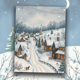 Winter Snowy Village Szene Serene Friedlich Town Postkarte