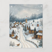 Winter Snowy Village Szene Serene Friedlich Town Postkarte (Vorderseite)