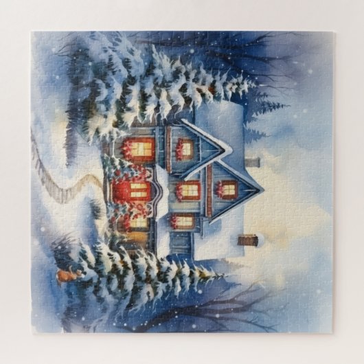 Winter Snowy Weihnachtshaus und Pathway Puzzle (Horizontal)