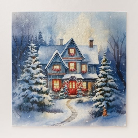 Winter Snowy Weihnachtshaus und Pathway Puzzle (Vertikal)
