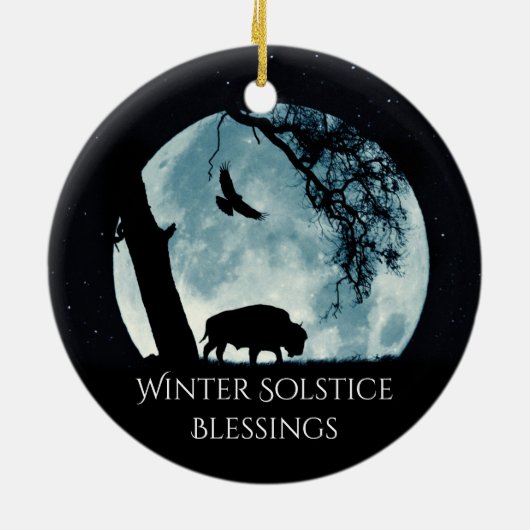 Winter Solstice Buffalo Moon und Raven Keramik Ornament (Hinten)